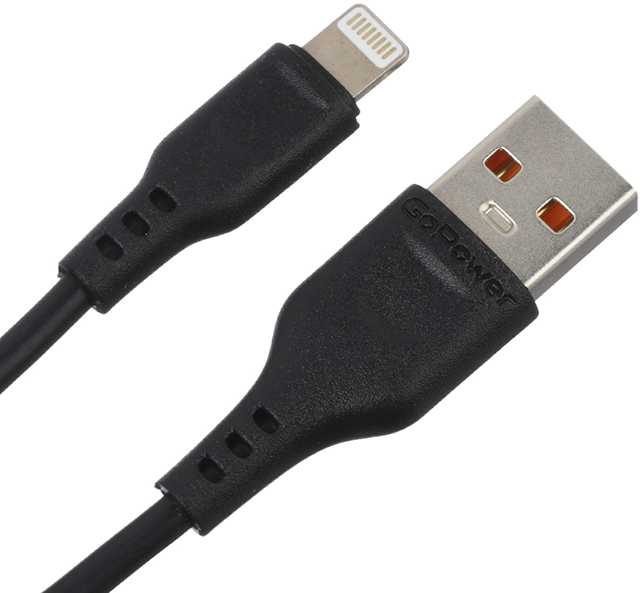 Кабель GoPower GP01L USB (m)-Lightning (m) 1.0м 2.4A ПВХ черный Шнуры компьютерные фото, изображение